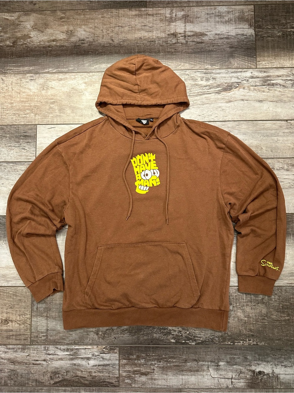 Brown Graphic Pullover Hoodie with Yellow Chest Print - Unbranded